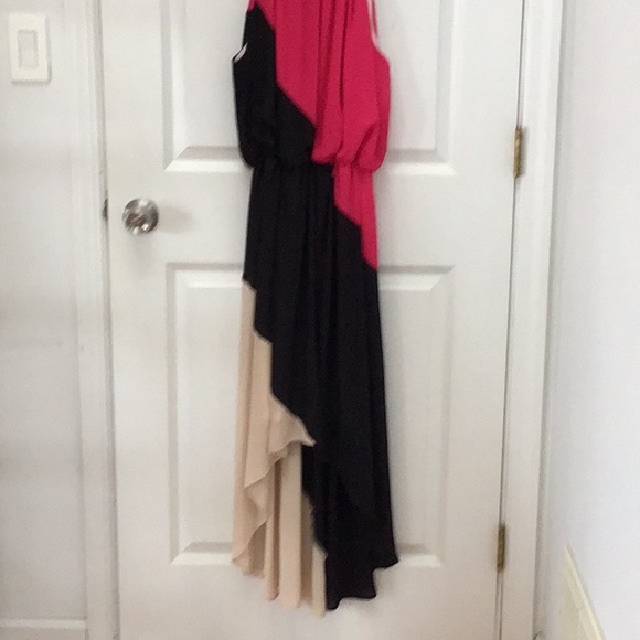 Asymmetric, hi- lo crepe cocktail dress with tie straps Size L - Picture 6 of 6